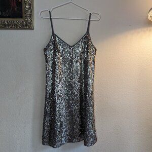 Abercrombie & Fitch Grey Silver Sequins Cami Cocktail Dress Small